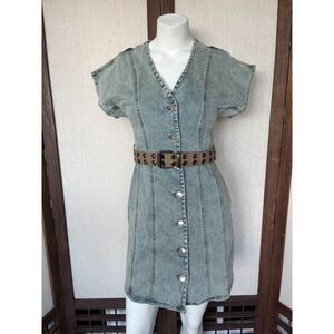 Steve Madden Denim Mini Dress XS Paneled Button Front Y2K 90s
